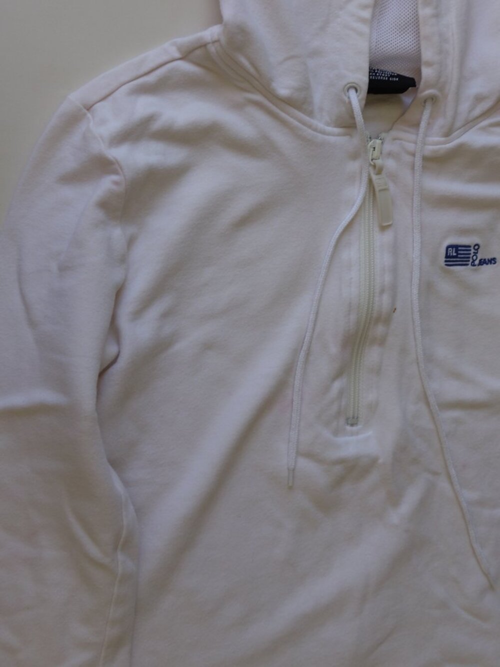 POLO JEANS CO. RALPH LAUREN XS 97% COTTON 3% Spandex Off White Jacket w/Hoodie